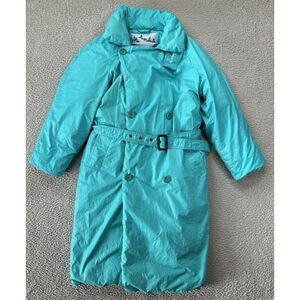 Vintage Lothars Paris Long‎ Puffer Coat Womens Small Blue Belted Goose Down
